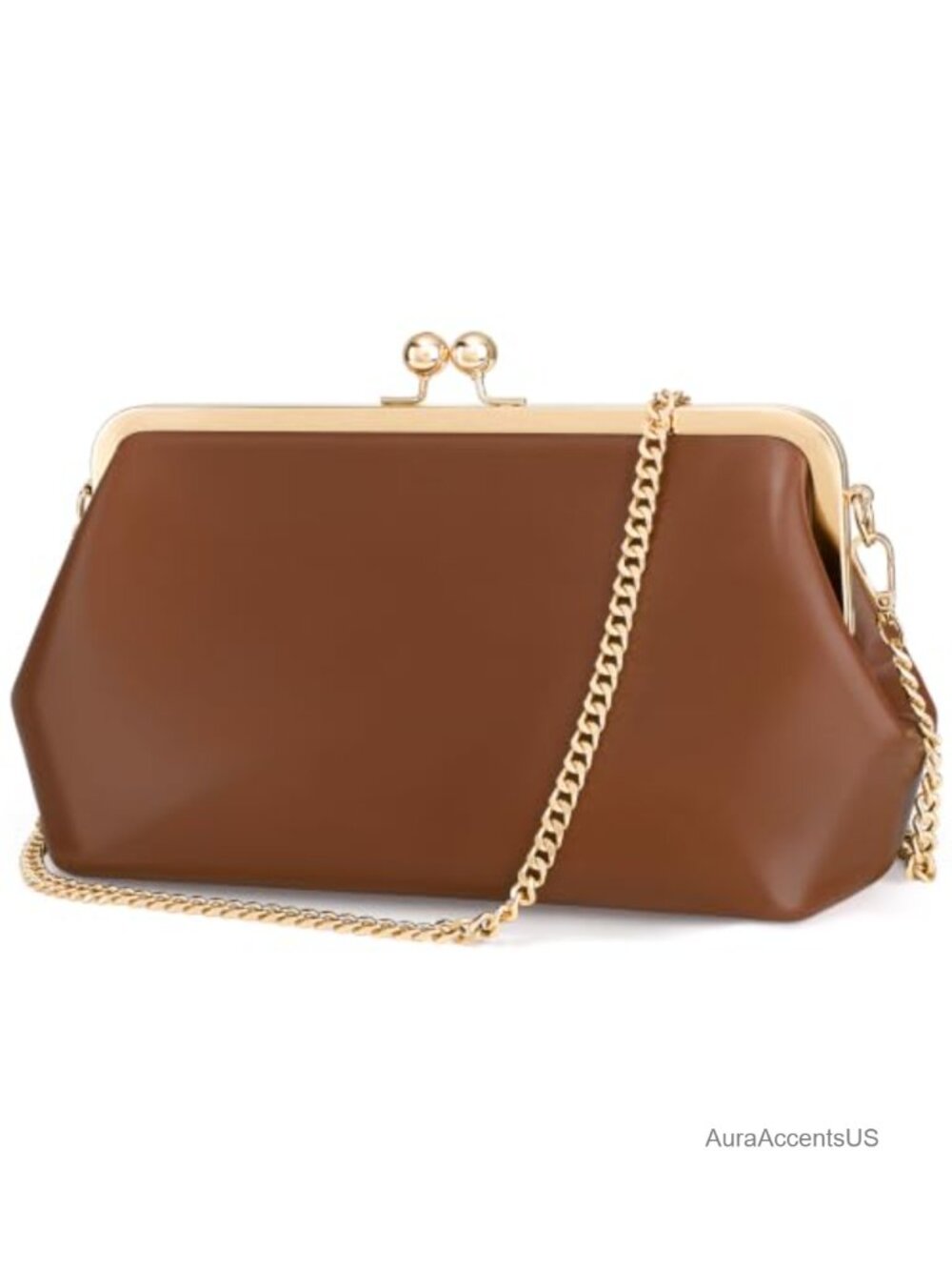 Kiss Lock PU Leather Evening Clutch Crossbody Bag for Work & Formal Events